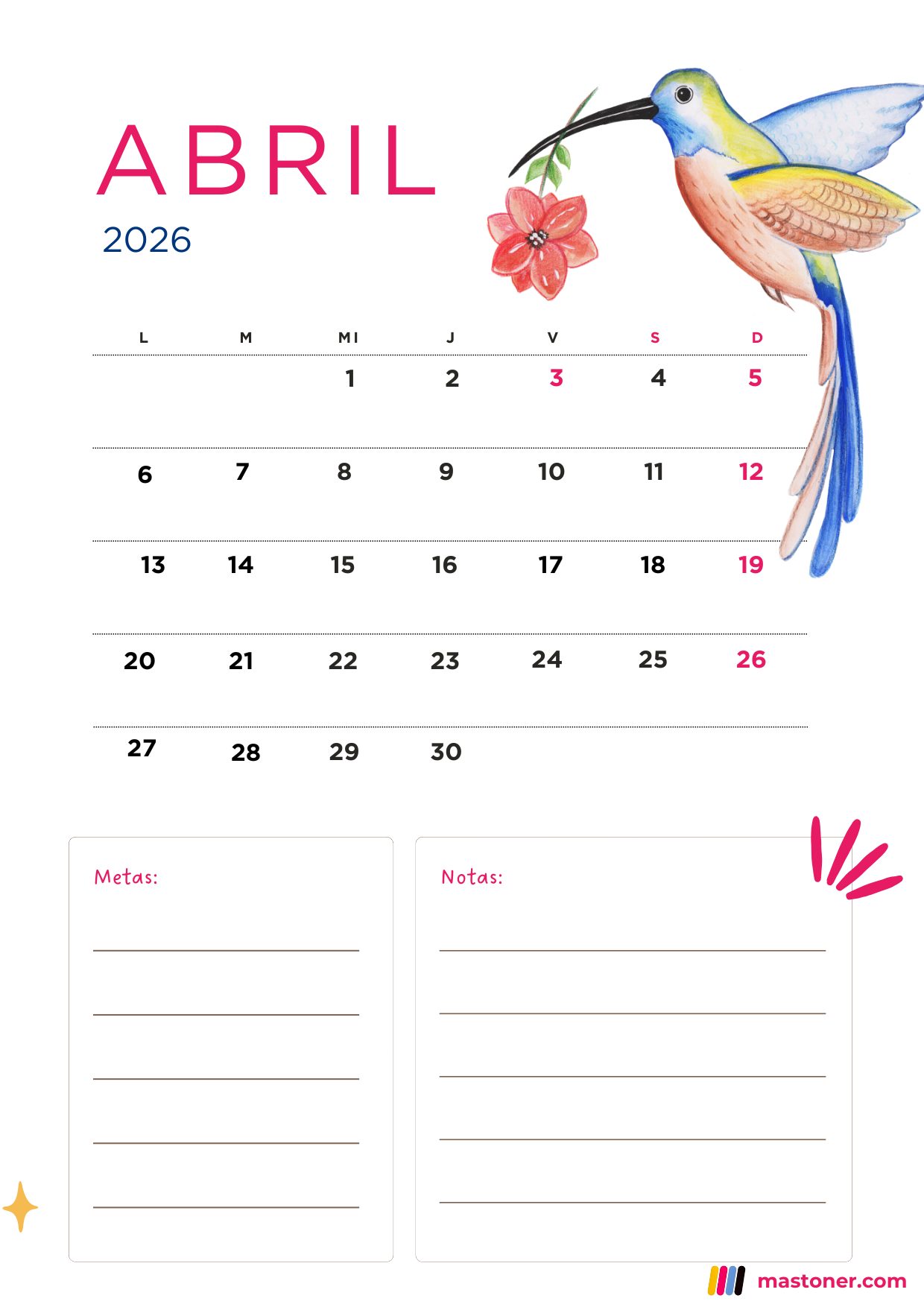 Calendario Abril 2026 para Imprimir