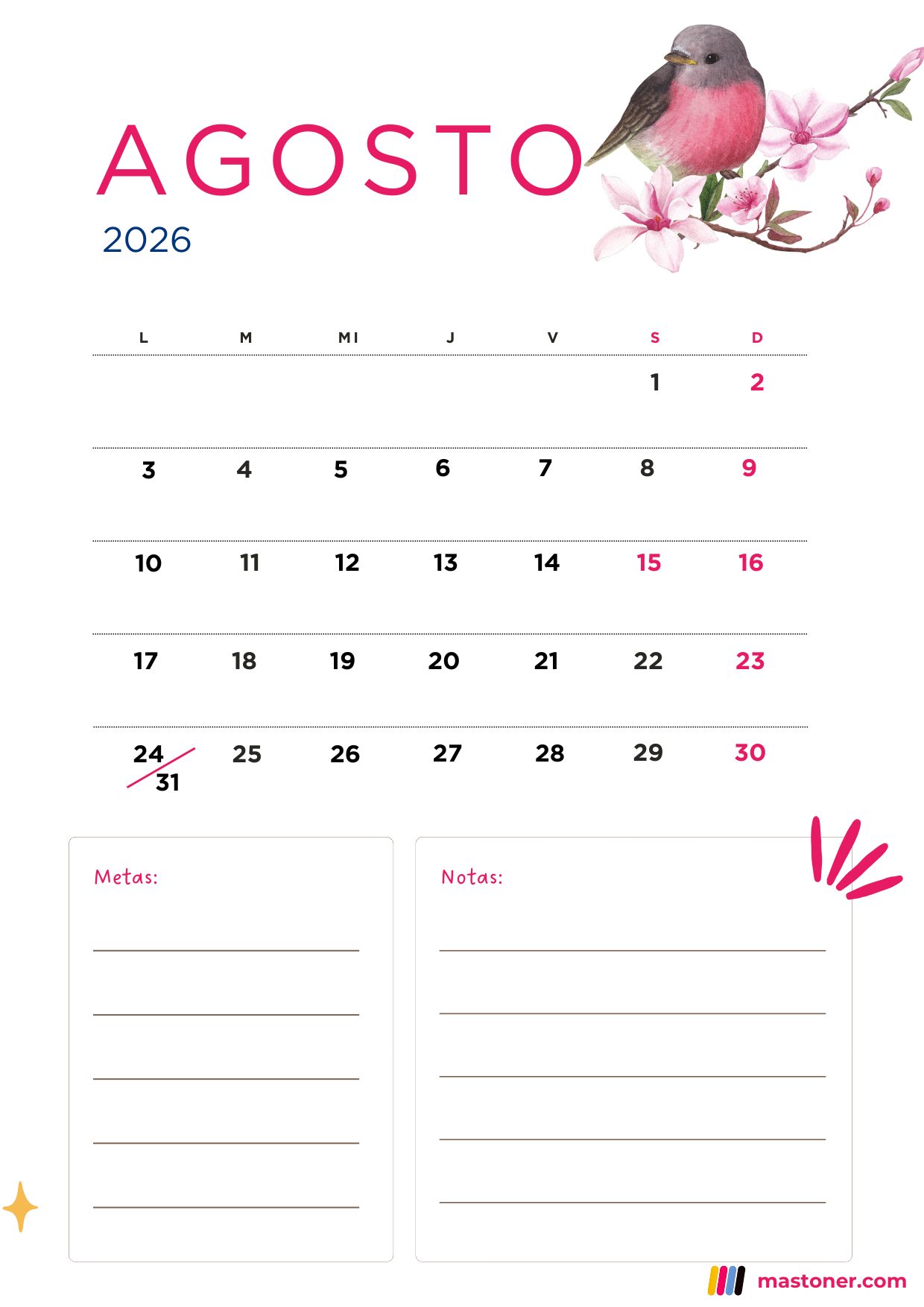 Calendario 2026 Para Imprimir Gratis