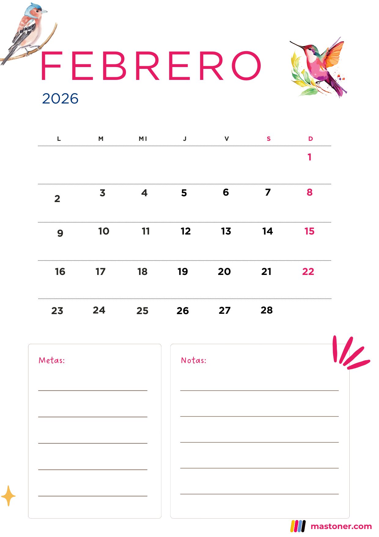 Calendario Febrero 2026 para Imprimir