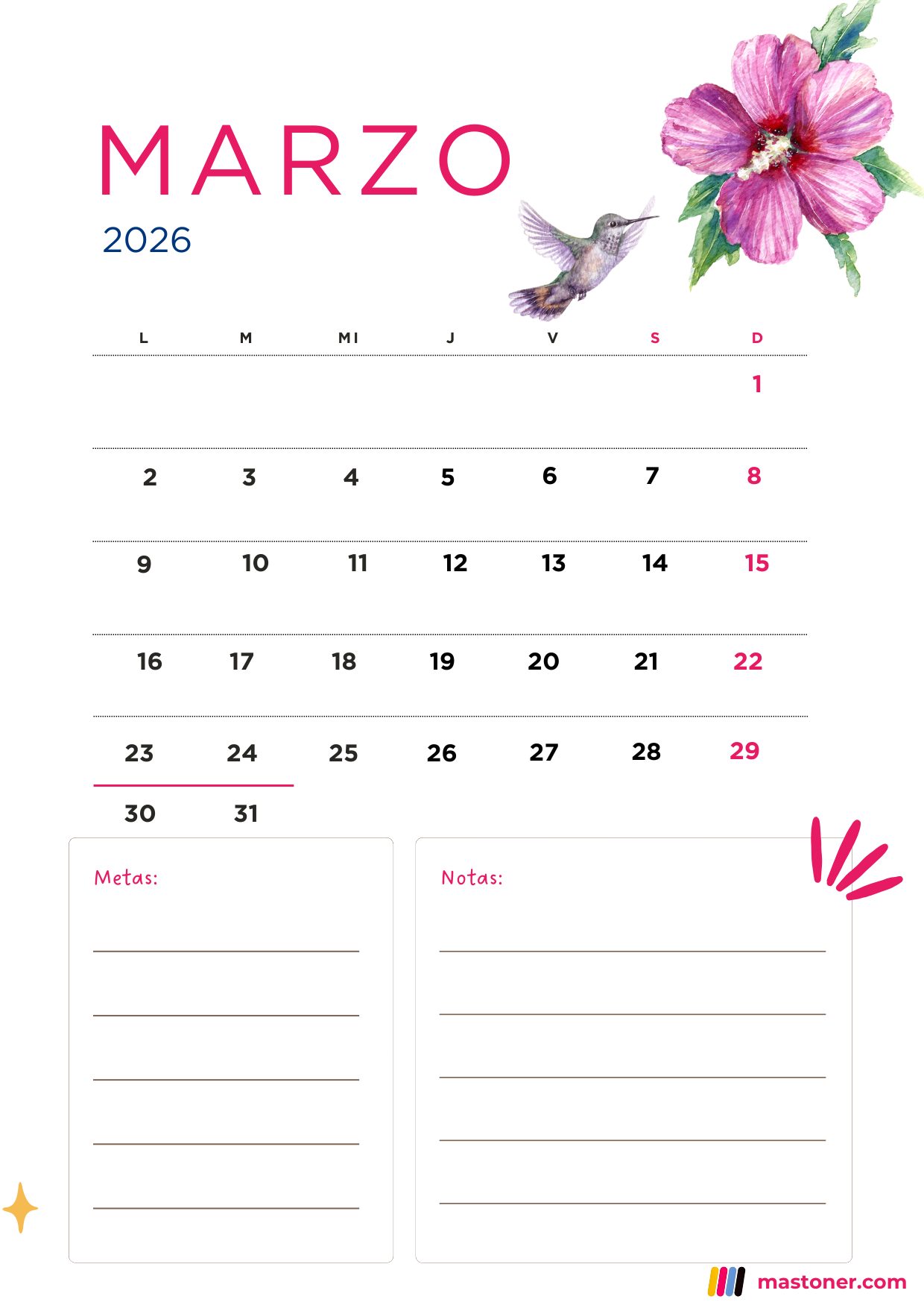 Calendario Marzo 2026 para Imprimir