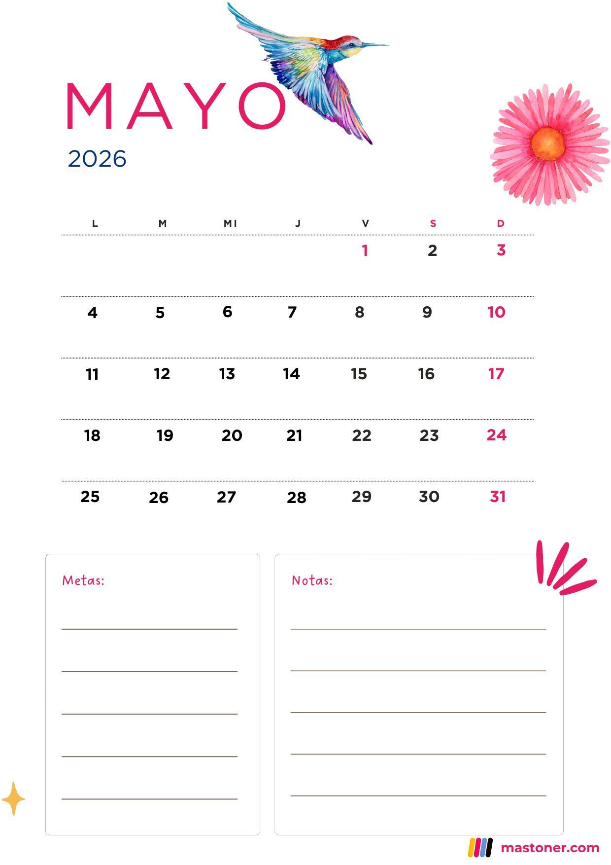 Calendario Mayo 2026 para Imprimir
