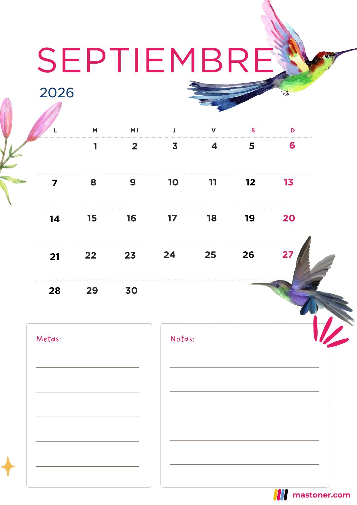 Calendario 2026 Para Imprimir Gratis
