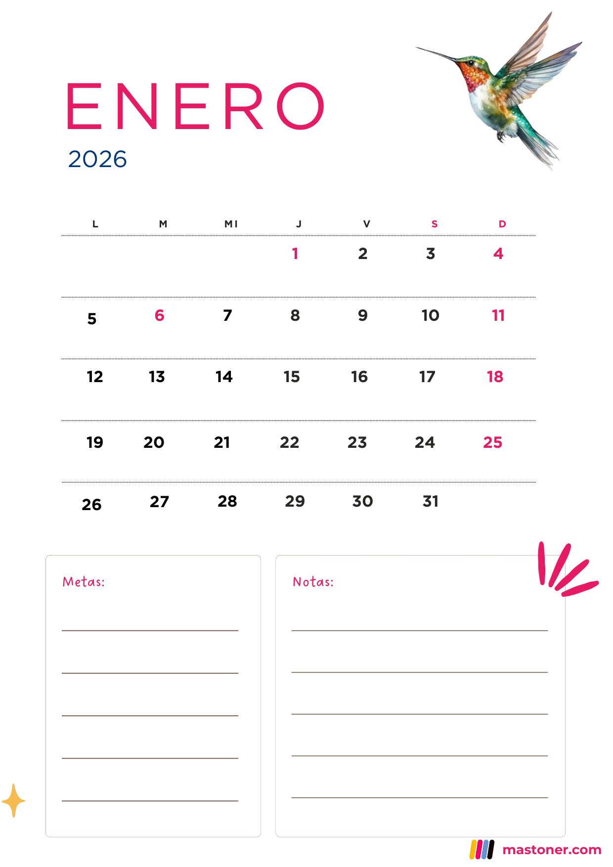 Calendario Enero 2026 para Imprimir