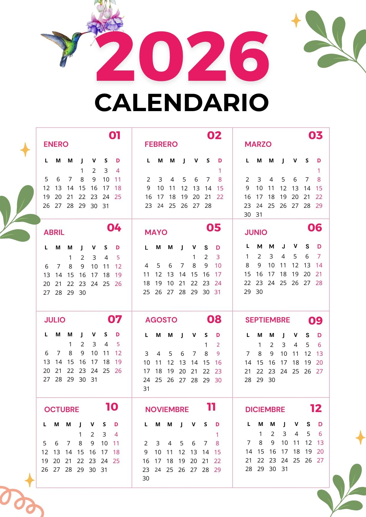 Calendario 2026 Para Imprimir Gratis Calendario 2026 Para Imprimir Gratis