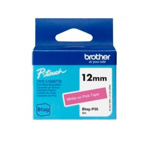 (imagen para) Cinta Brother Btag 12mm Blanco Sobre Rosa