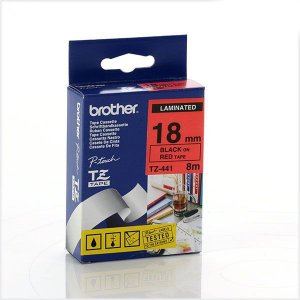 (imagen para) Cinta Laminada 18mmx8m Rojo/Negro Brother TZE-441